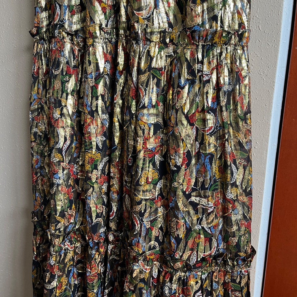 ⚜️Sézane elegant maxi length tie strap gown metallic gold size 38 - Picture 5 of 9